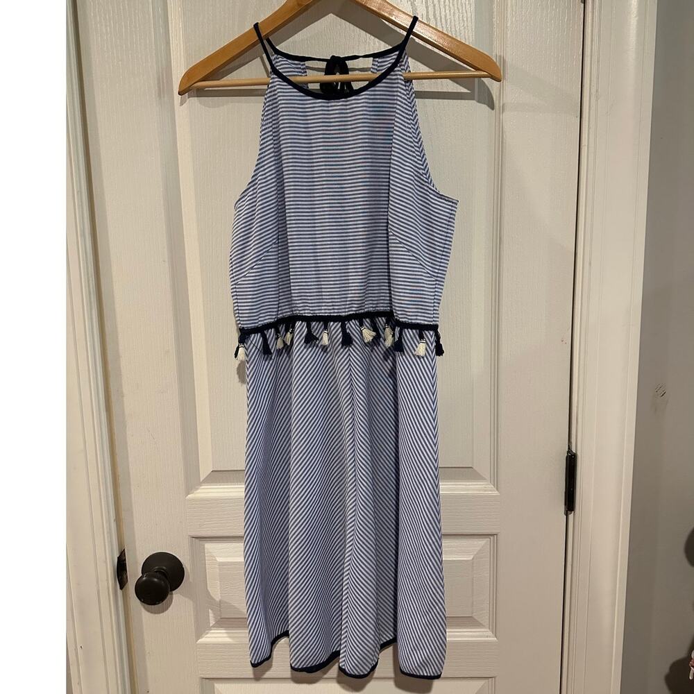 THML Summer dress size Meduim pretty blue and white striped tassels